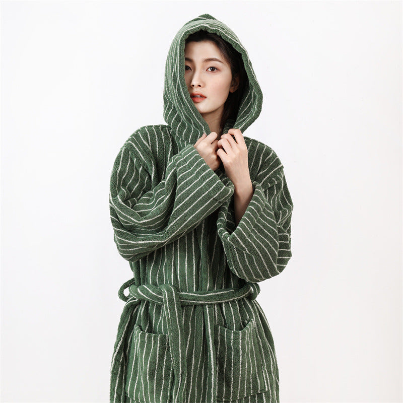 Pure Cotton Striped Hooded Cape Bathrobe