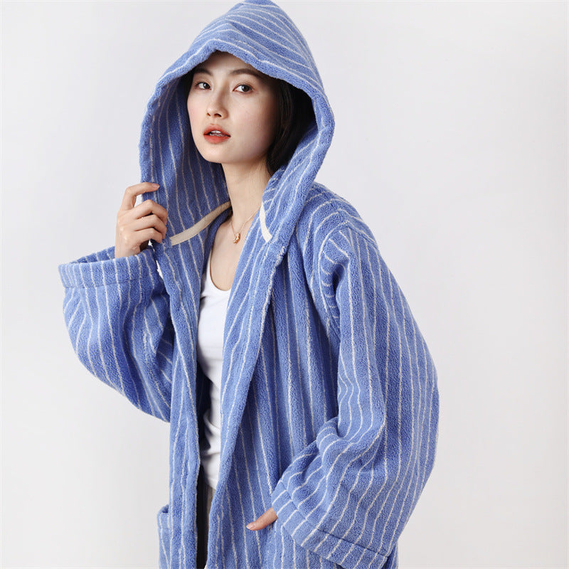 Pure Cotton Striped Hooded Cape Bathrobe