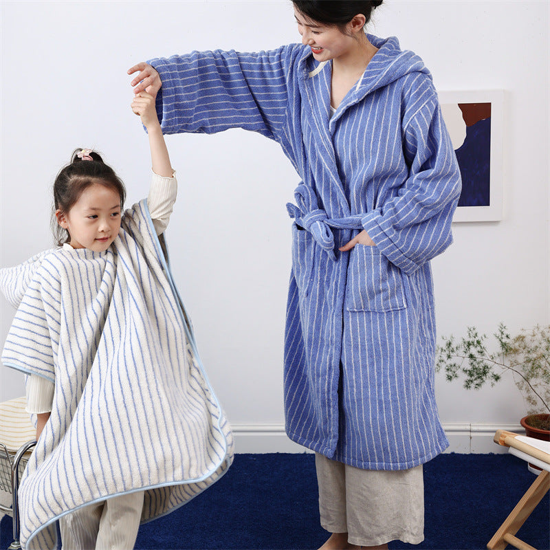 Pure Cotton Striped Hooded Cape Bathrobe