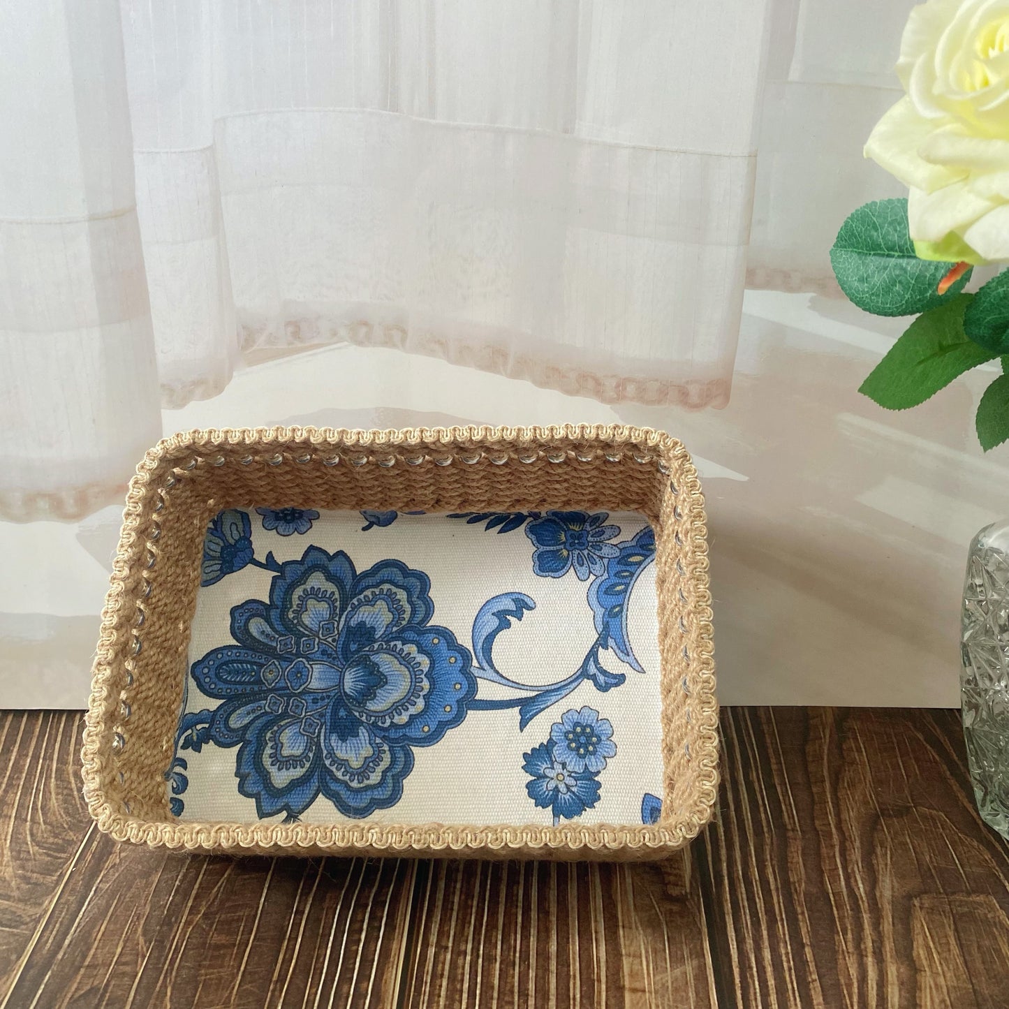 Vintage Floral Handmade Tabletop Storage Basket