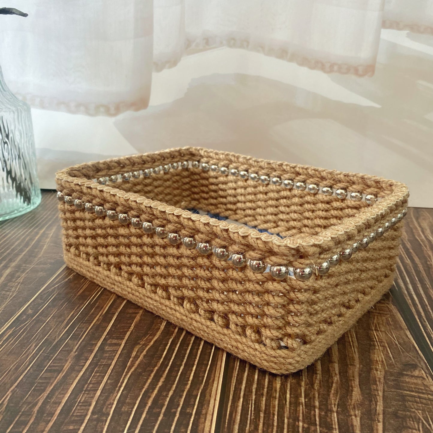 Vintage Floral Handmade Tabletop Storage Basket
