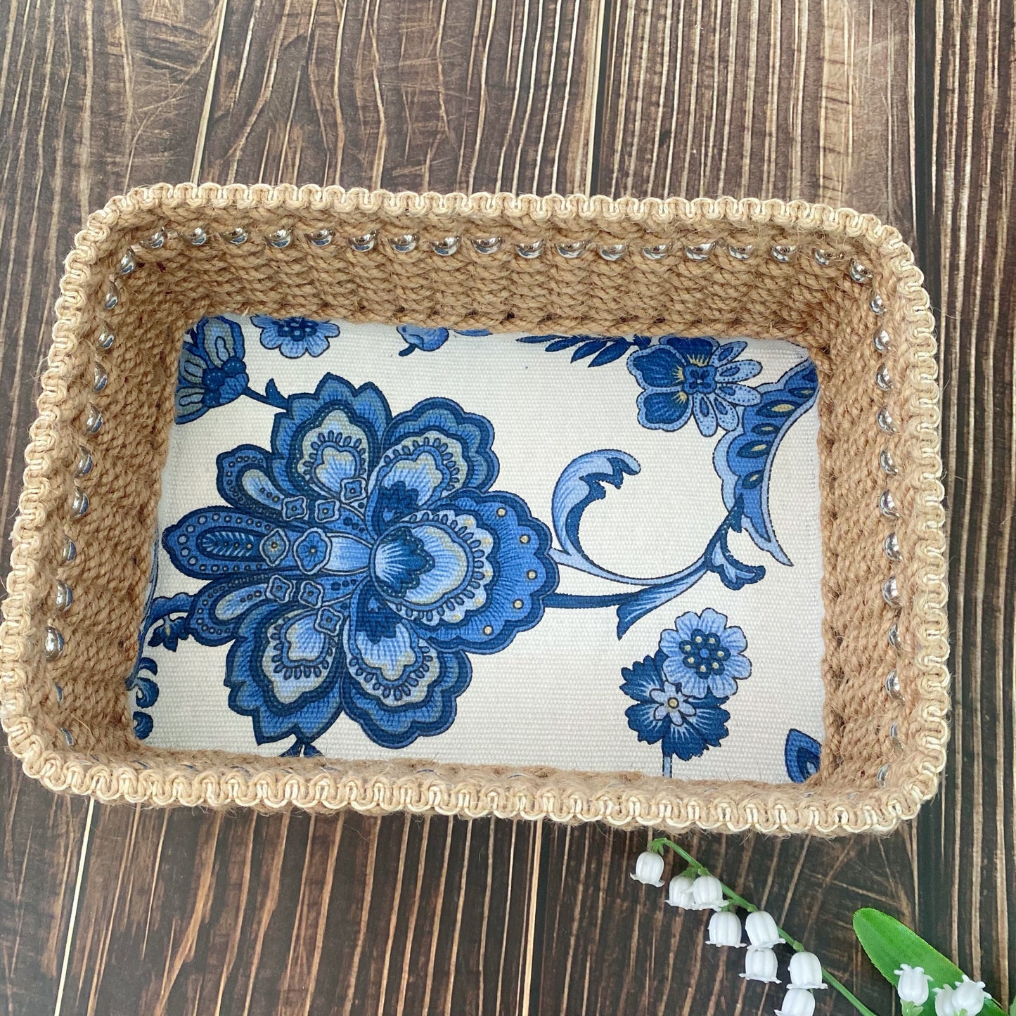 Vintage Floral Handmade Tabletop Storage Basket