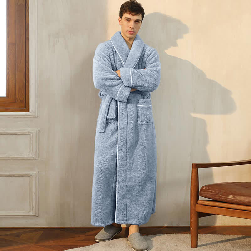 Ownkoti Comfy Fleece Pajama Long Bathrobe - Gray Blue - Men: M - image 13