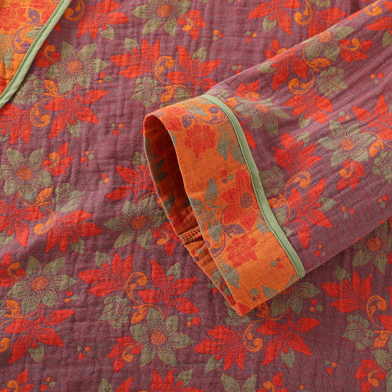 Floral Frog Closure Cotton Gauze Pajama Set - image 5