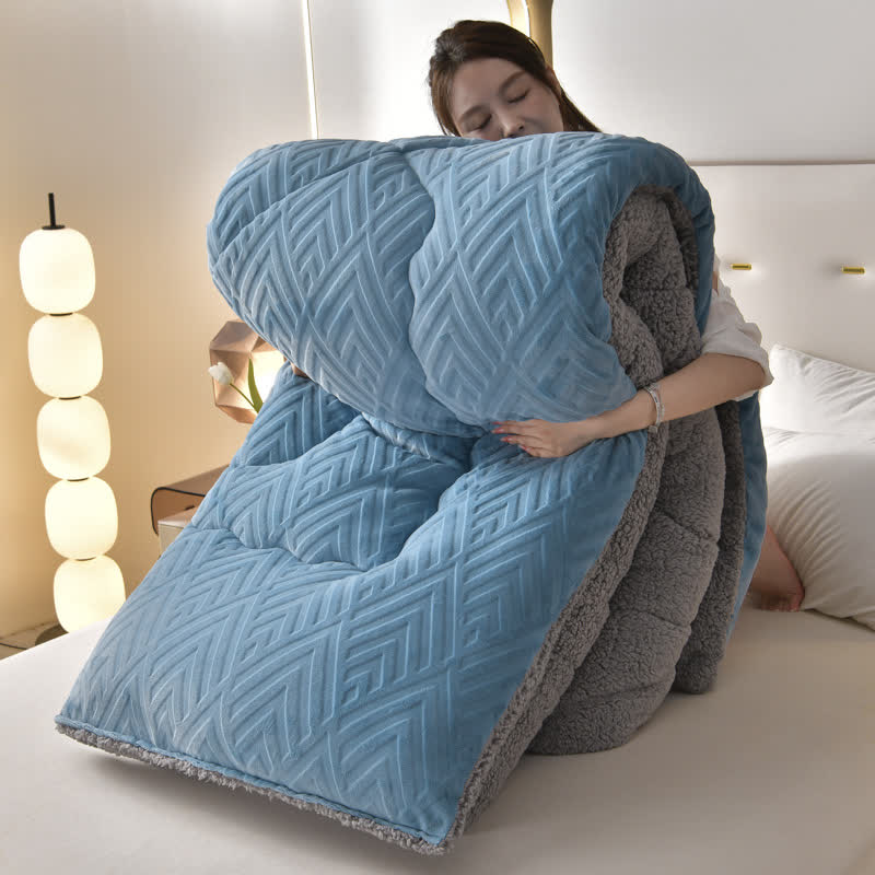 Thick Sherpa Winter Blanket with Quilt Core - Blue - King - image 30