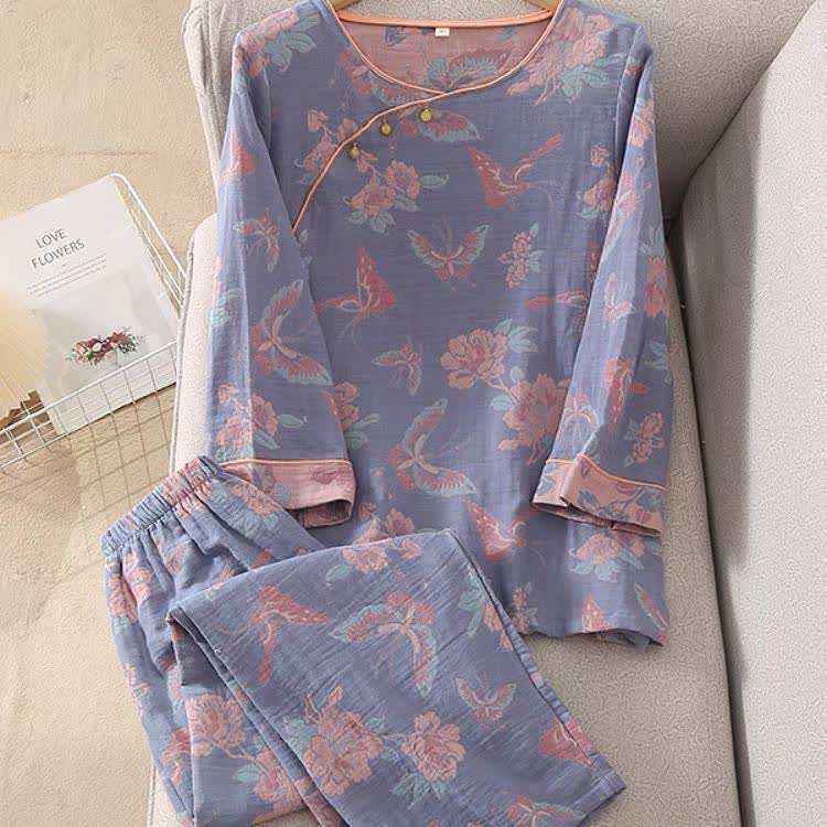 Cotton Gauze Butterfly & Floral Nightwear Set - image 1