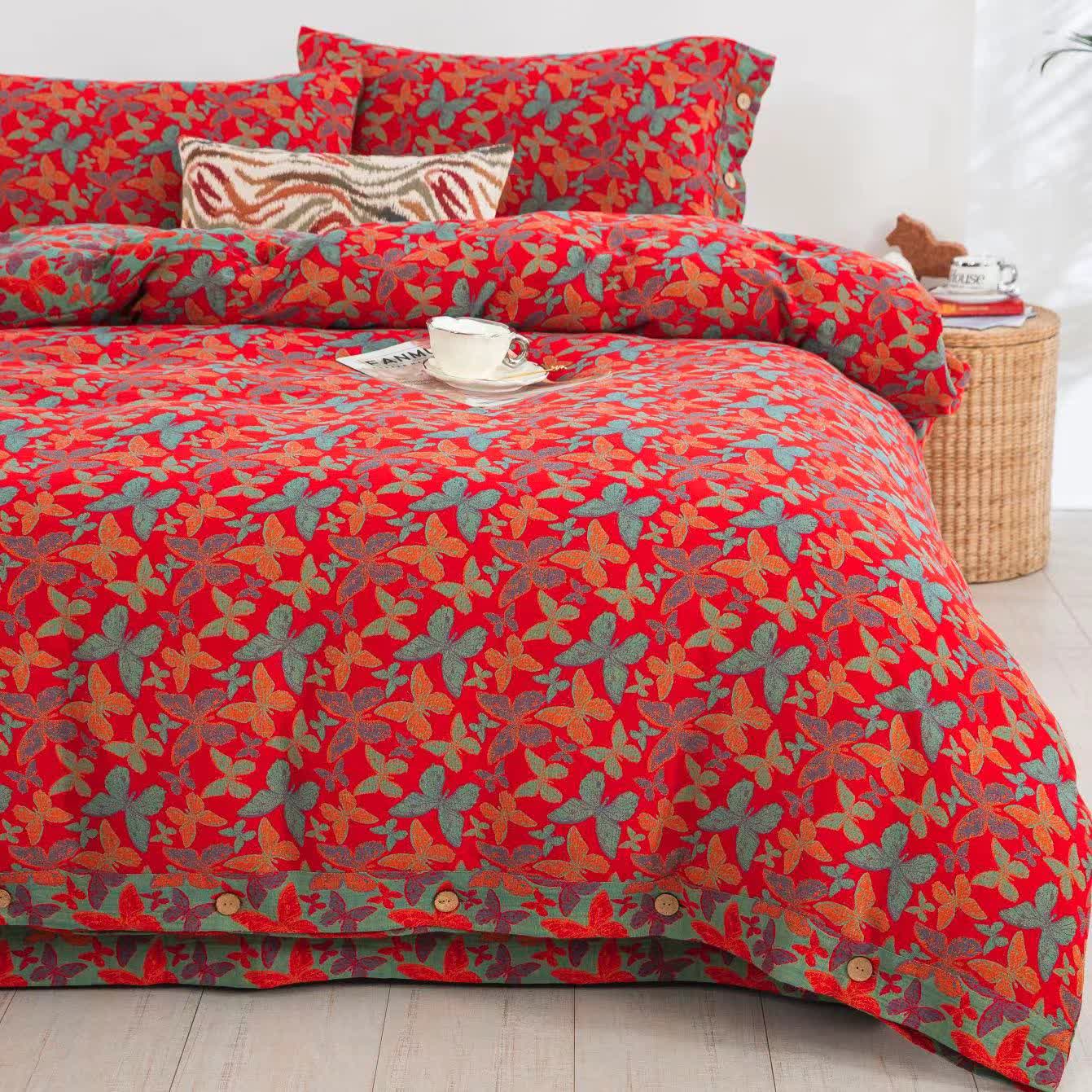 Elegant Butterfly Cotton Gauze Bedding Set (4PCS)