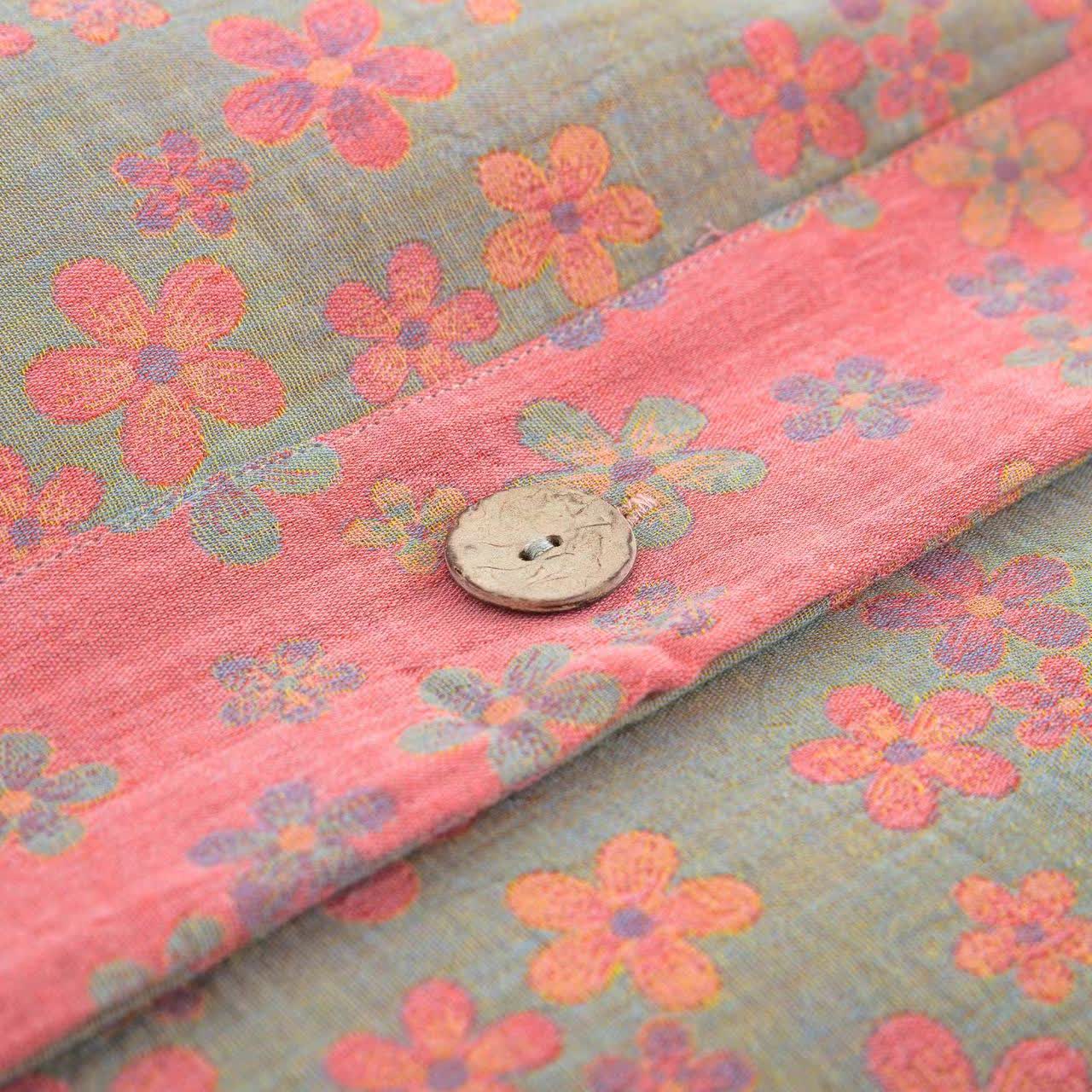 Floral Button Cotton Gauze Bedding Set (4PCS)