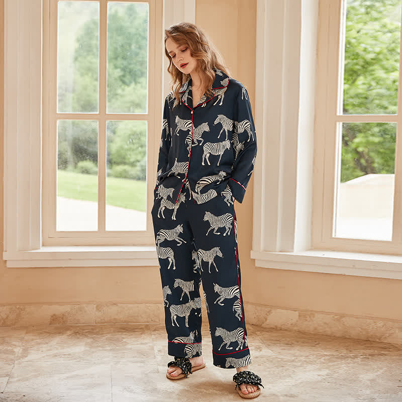 Modern Zebra Casual Cardigan Pajama Set