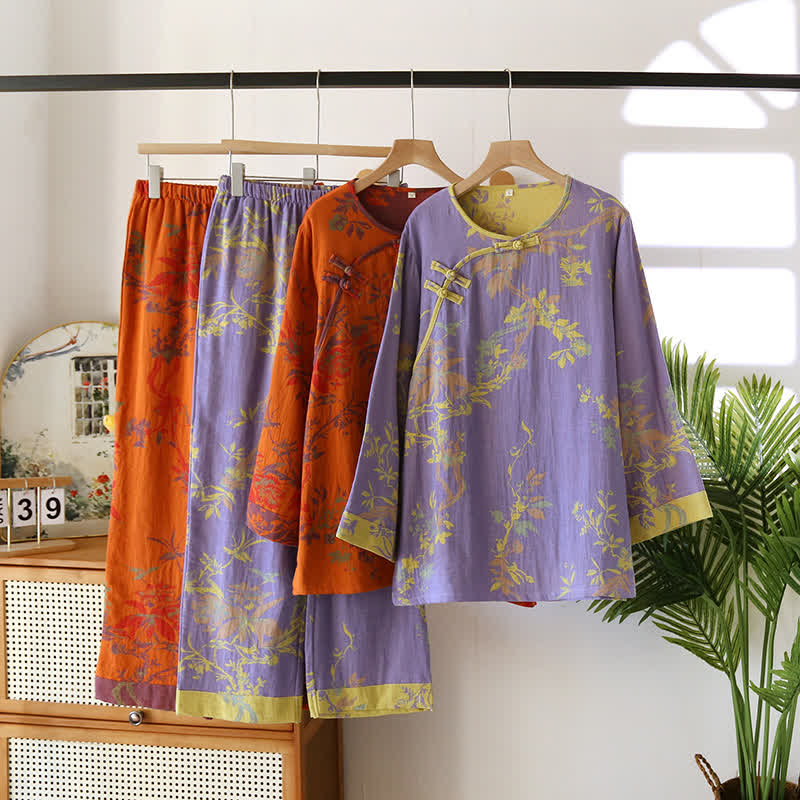 Elegant Floral Yarn-dyed Jacquard Pajama Set