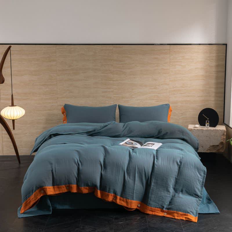 Cotton Gauze Solid Color Button Bedding Set (4PCS)