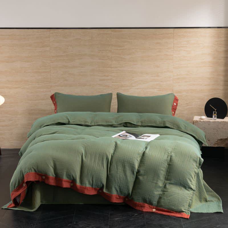 Cotton Gauze Solid Color Button Bedding Set (4PCS)