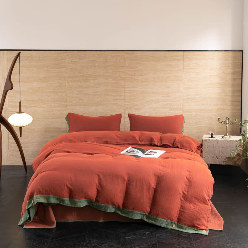 Cotton Gauze Solid Color Button Bedding Set (4PCS)