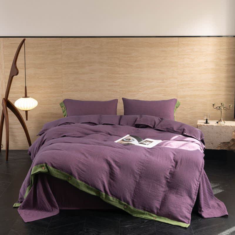 Cotton Gauze Solid Color Button Bedding Set (4PCS)