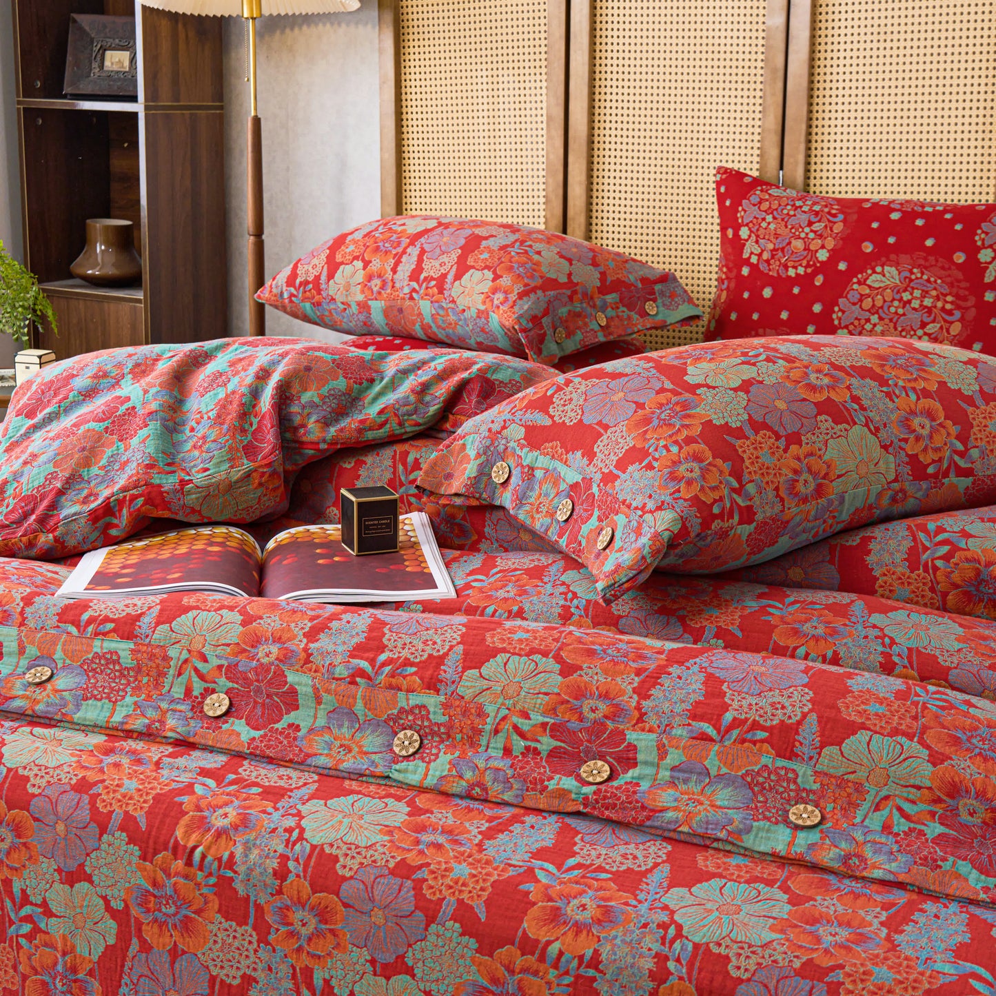 Floral Duvet Cover Cotton Gauze Bedding Set(4PCS)