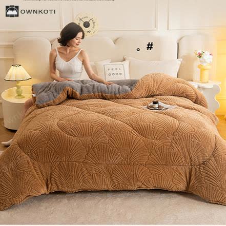 Sherpa Jacquard Ginkgo Leaf Blanket with Quilt Core