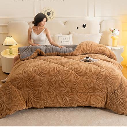 Sherpa Jacquard Ginkgo Leaf  Blanket with Quilt Core - image 9