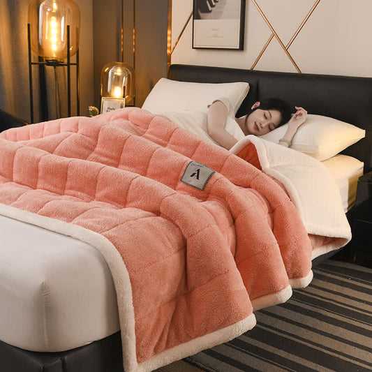 Double-sided Fleece Simple Throw Blanket - Coral Orange - Queen - image 1