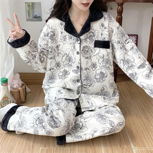 Plus Size Soft Breathable Pastoral Pajama Set