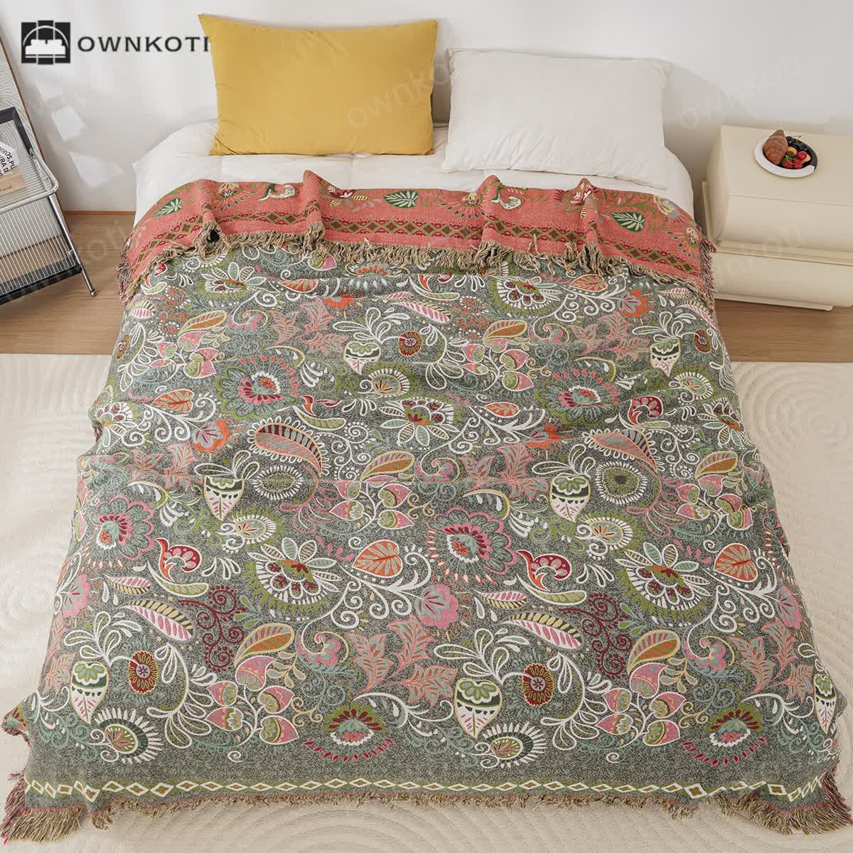 Tassel Retro Paisley Cotton Gauze Blanket