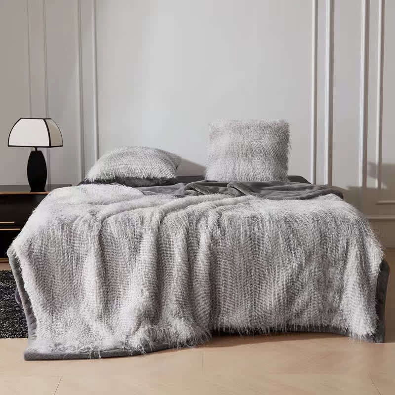Gradient Luxurious Ostrich Feather Throw Blanket - Light Gray - 79"W x 90"L - image 3
