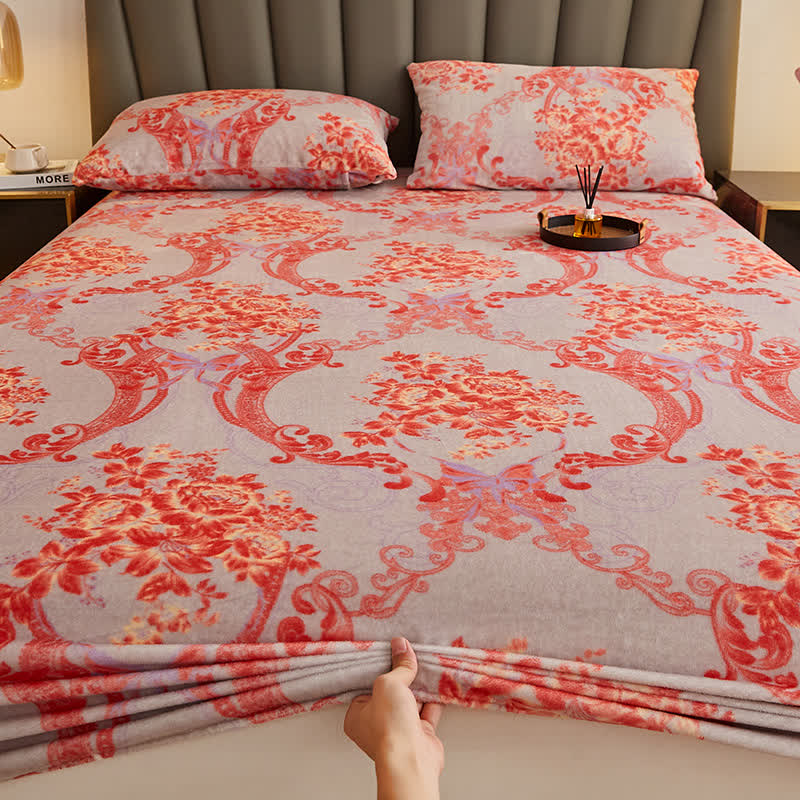 Retro Floral Soft Flannel Fitted Sheet