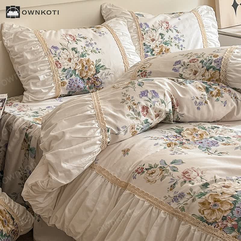 Luxuruious Floral Pure Cotton Bedding Set (4PCS)