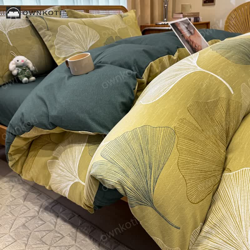 Brushed Cotton Vintage Ginkgo Leaf Bedding
