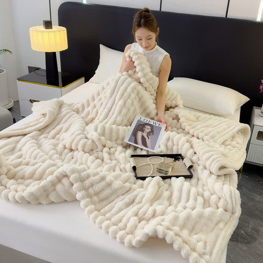 Reversible Warm Fleece Throw Blanket - Cheese White - Full - image 1