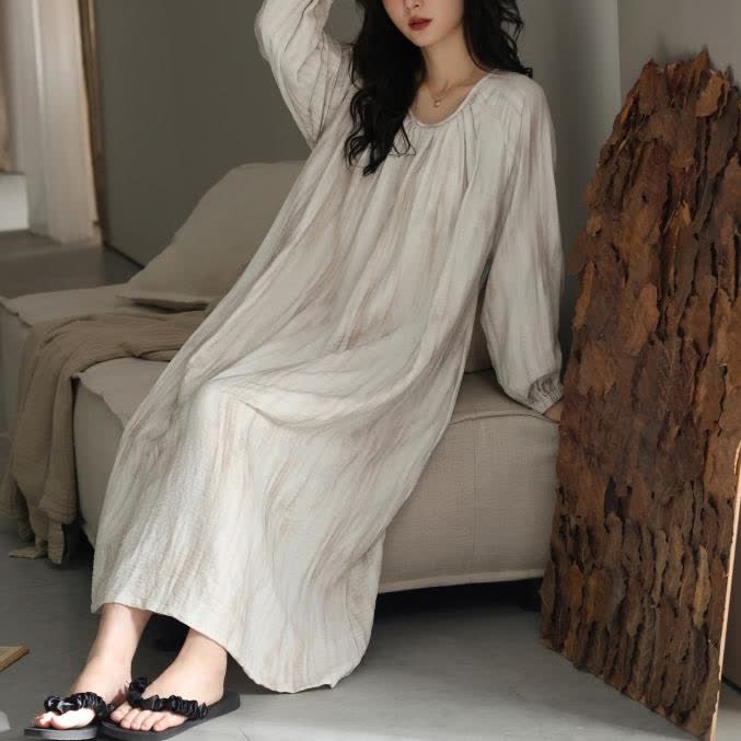 Simple Pure Cotton Nightgown with Chest Pads