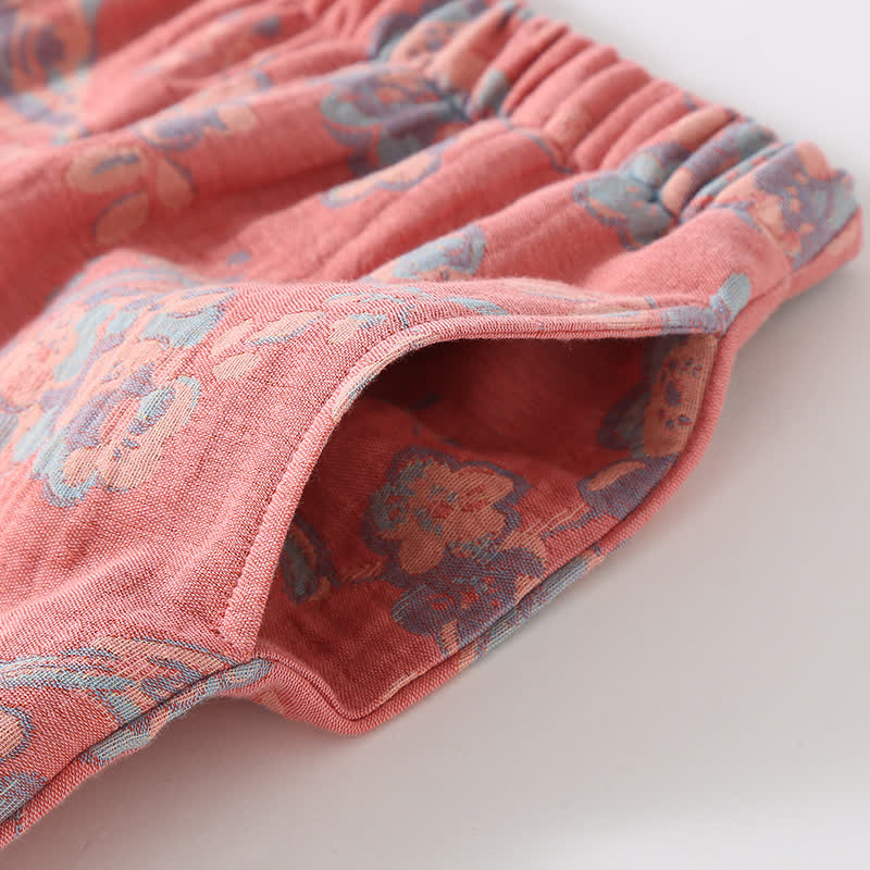 Floral Bird Frog Button Cotton Pajama Set