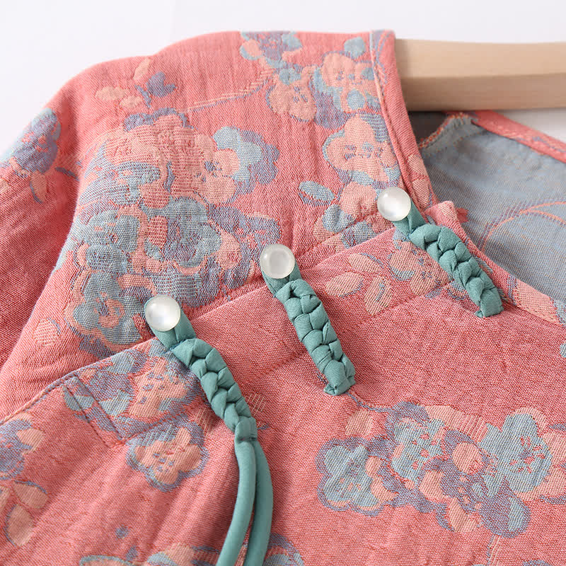 Floral Bird Frog Button Cotton Pajama Set