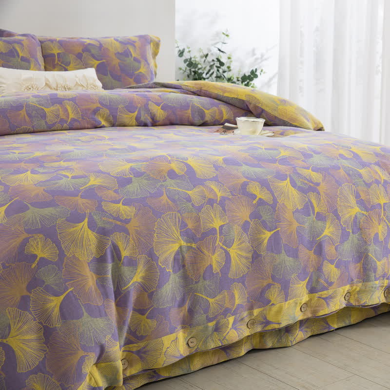 Button Ginkgo Leaf Cotton Bedding Set (4PCS)