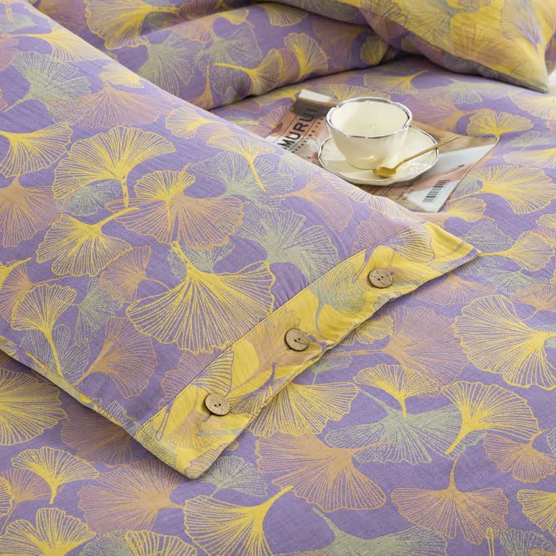 Button Ginkgo Leaf Cotton Bedding Set (4PCS)
