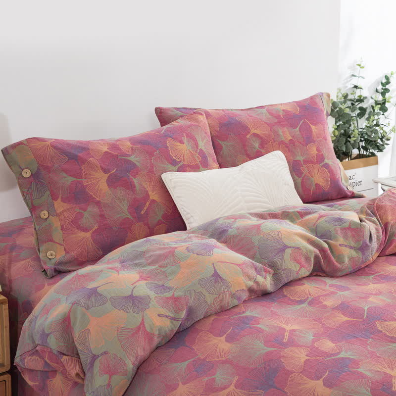 Button Ginkgo Leaf Cotton Bedding Set (4PCS)