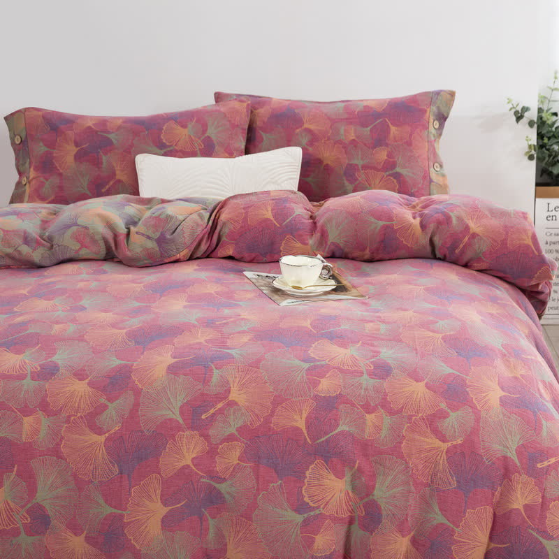 Button Ginkgo Leaf Cotton Bedding Set (4PCS)