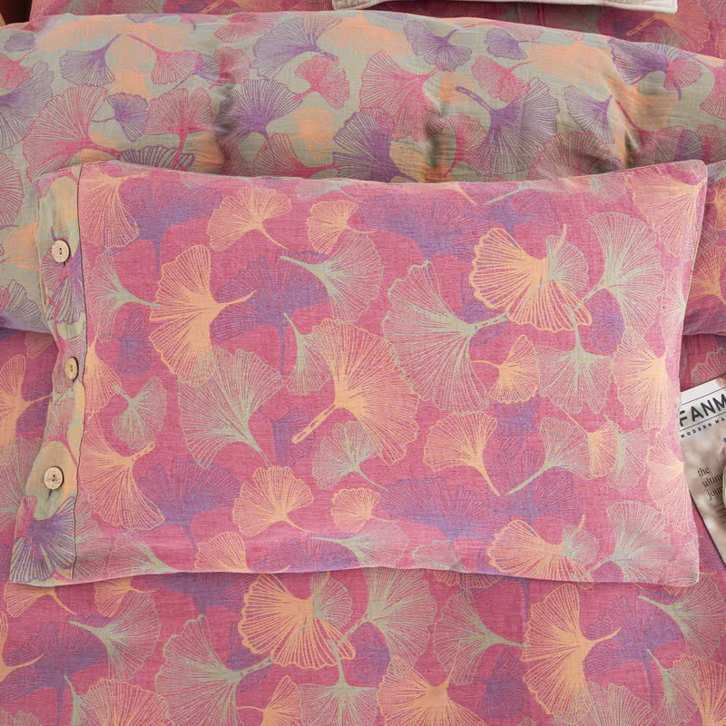 Button Ginkgo Leaf Cotton Bedding Set (4PCS)