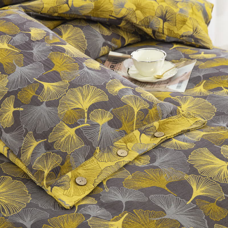 Button Ginkgo Leaf Cotton Bedding Set (4PCS)