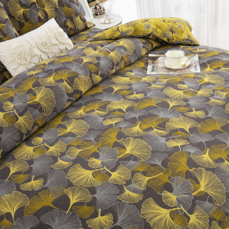 Button Ginkgo Leaf Cotton Bedding Set (4PCS)