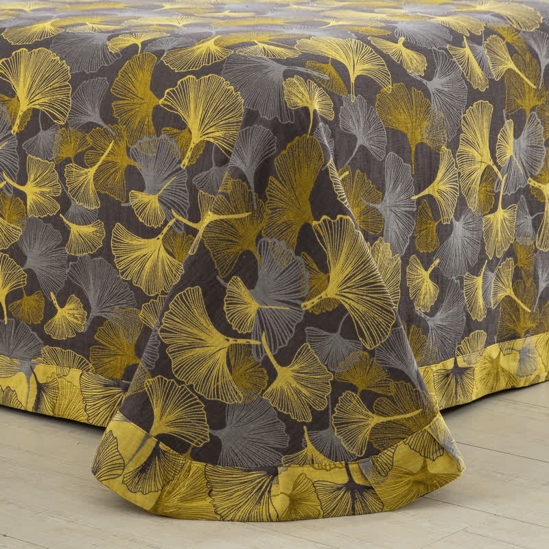 Button Ginkgo Leaf Cotton Bedding Set (4PCS)
