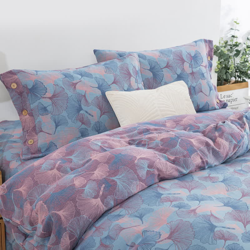 Button Ginkgo Leaf Cotton Bedding Set (4PCS)