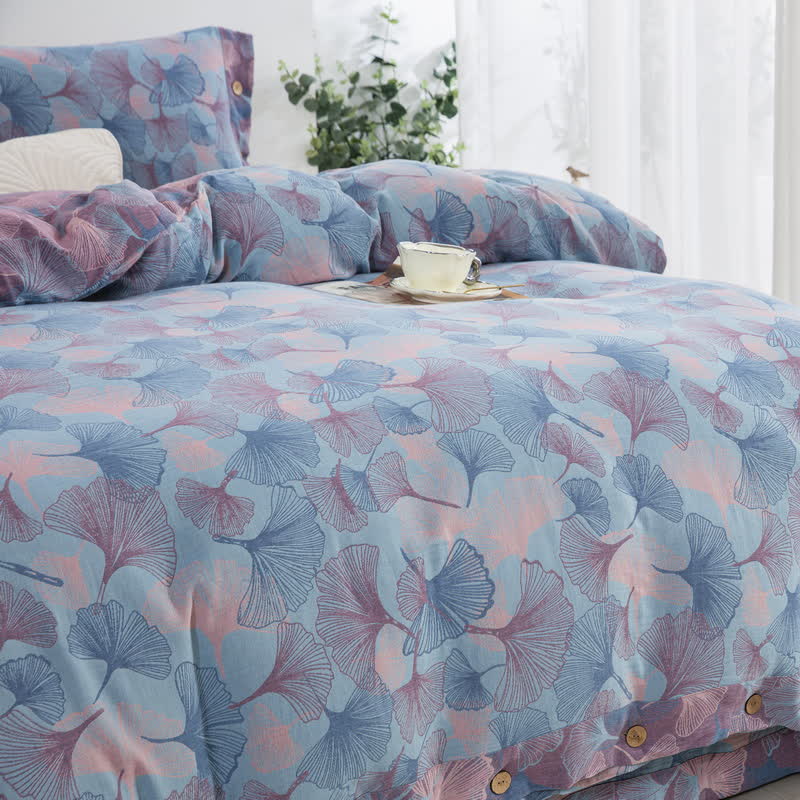 Button Ginkgo Leaf Cotton Bedding Set (4PCS)