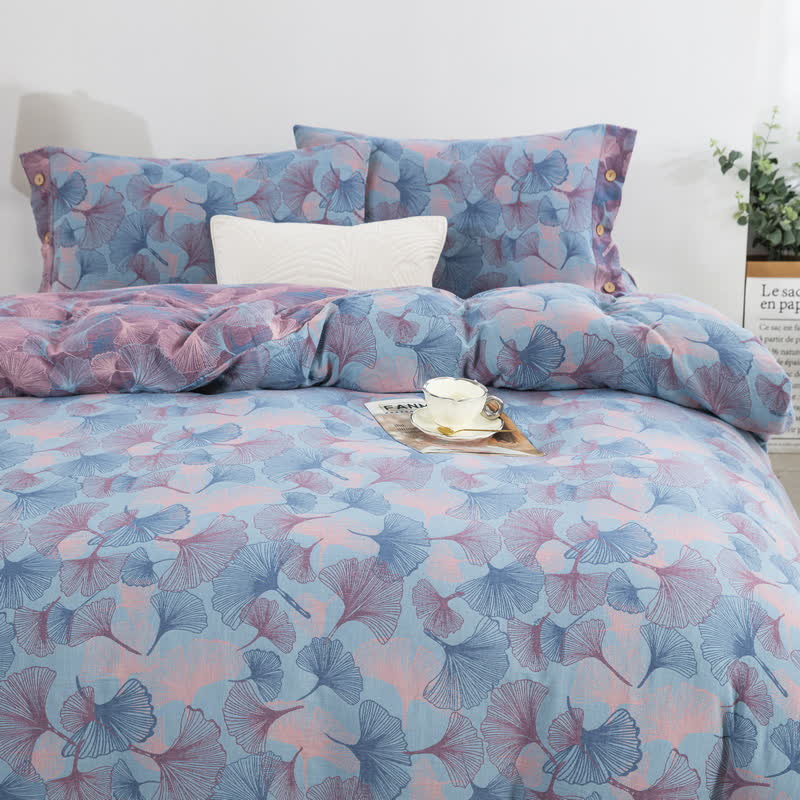 Button Ginkgo Leaf Cotton Bedding Set (4PCS)