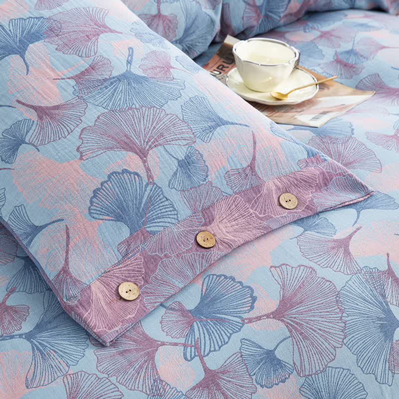 Button Ginkgo Leaf Cotton Bedding Set (4PCS)