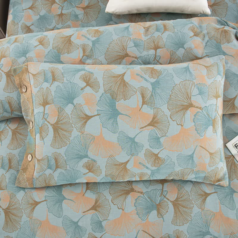 Button Ginkgo Leaf Cotton Bedding Set (4PCS)
