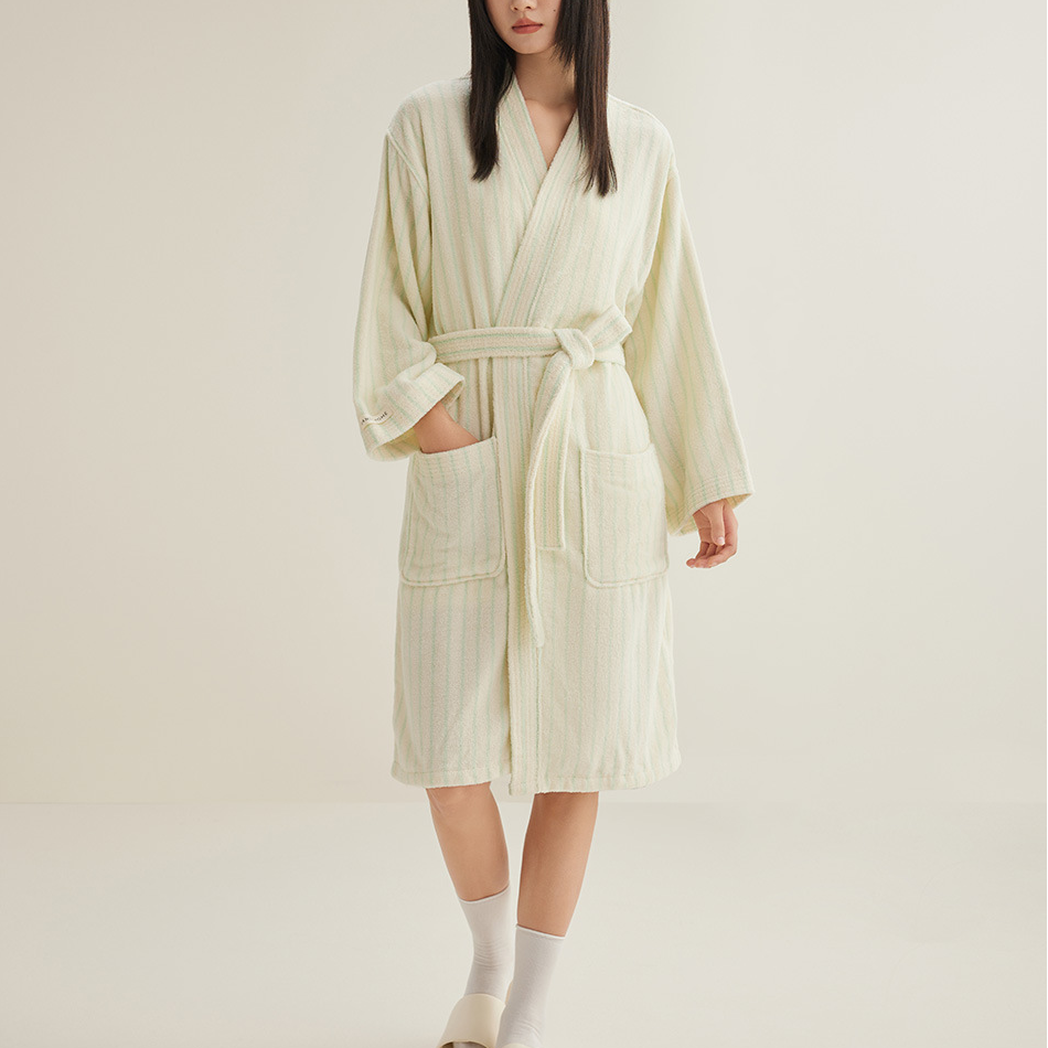 Pure Cotton Simple Striped Soft Bathrobe