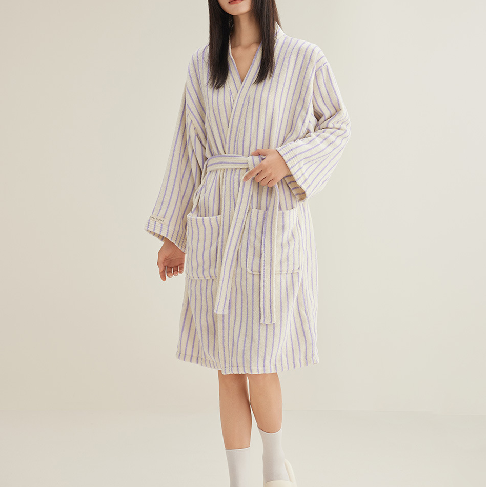 Pure Cotton Simple Striped Soft Bathrobe