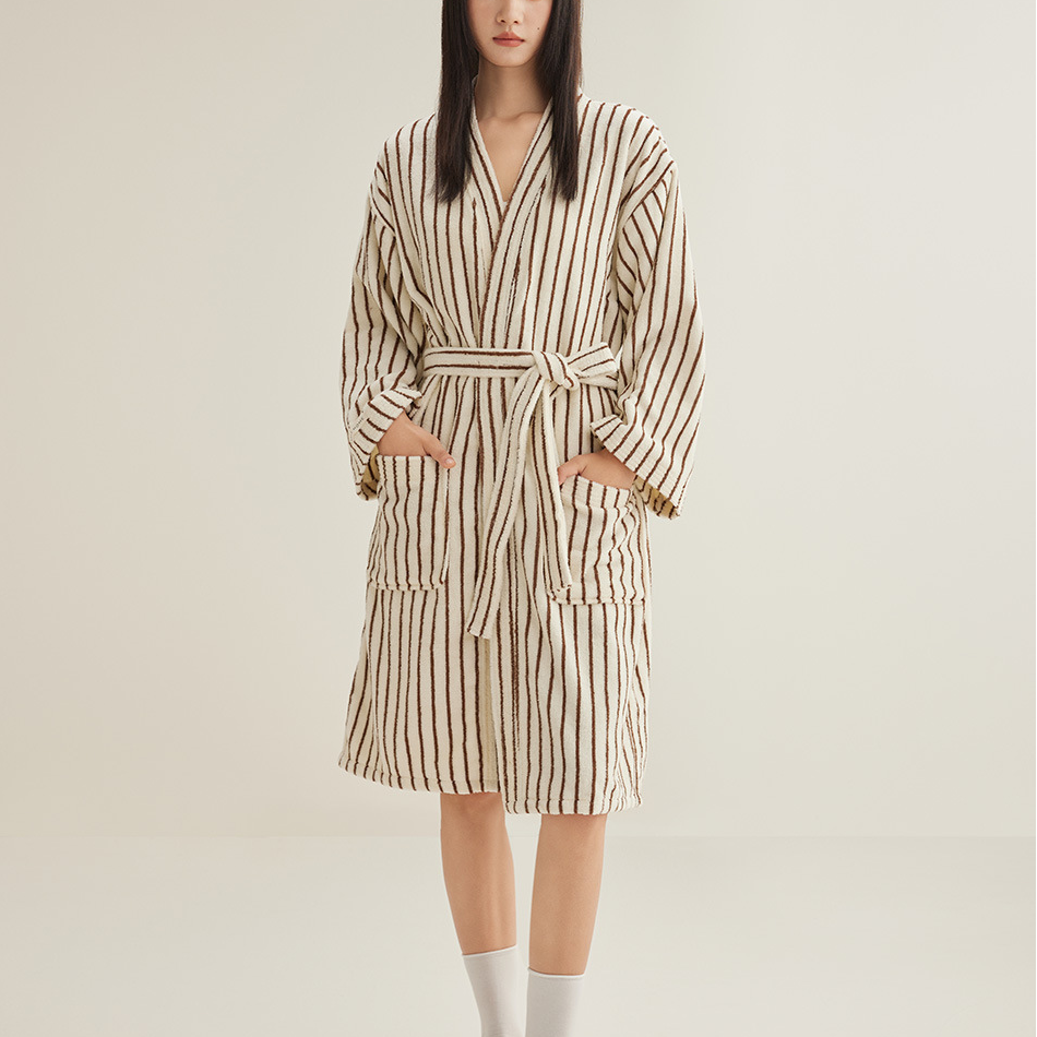 Pure Cotton Simple Striped Soft Bathrobe