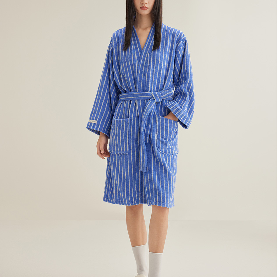 Pure Cotton Simple Striped Soft Bathrobe