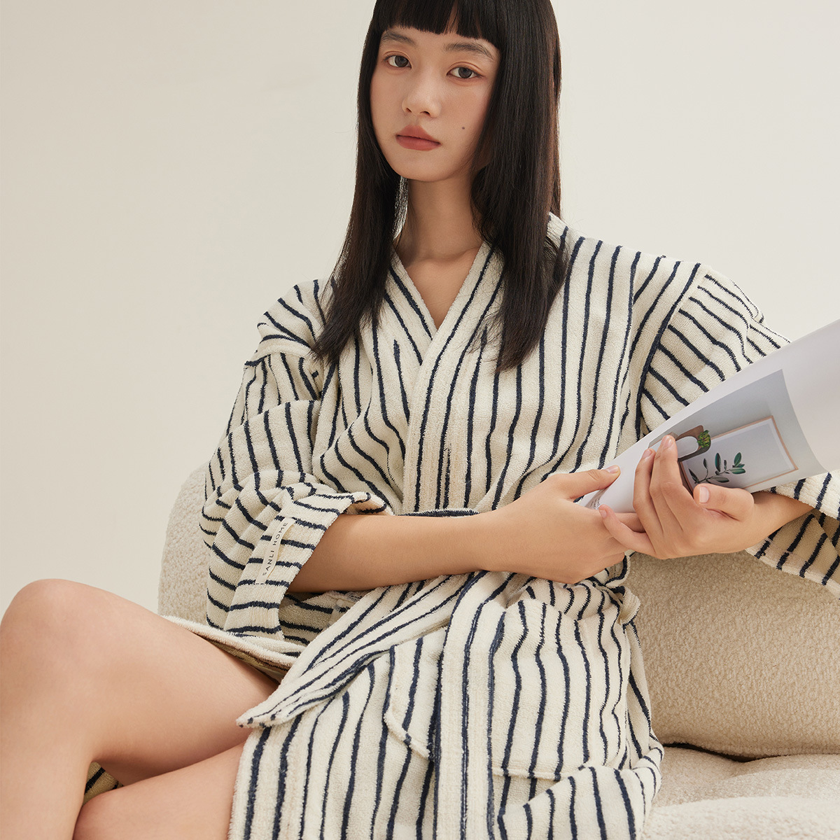 Pure Cotton Simple Striped Soft Bathrobe